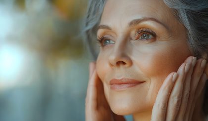 Skincare for mature woman Portrait of beautiful older woman with gray hair cleaning taking care of her skin : Generative AI Skincare for mature woman Portrait of beautiful older woman with gray hair cleaning taking care of her skin : Generative AI